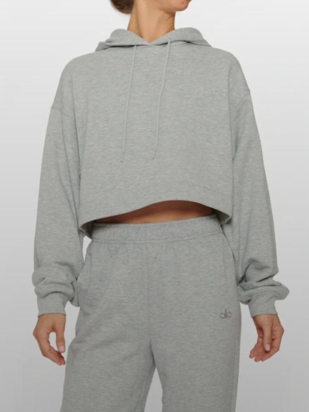 ALO Yoga Light Gray Cropped Hoodie